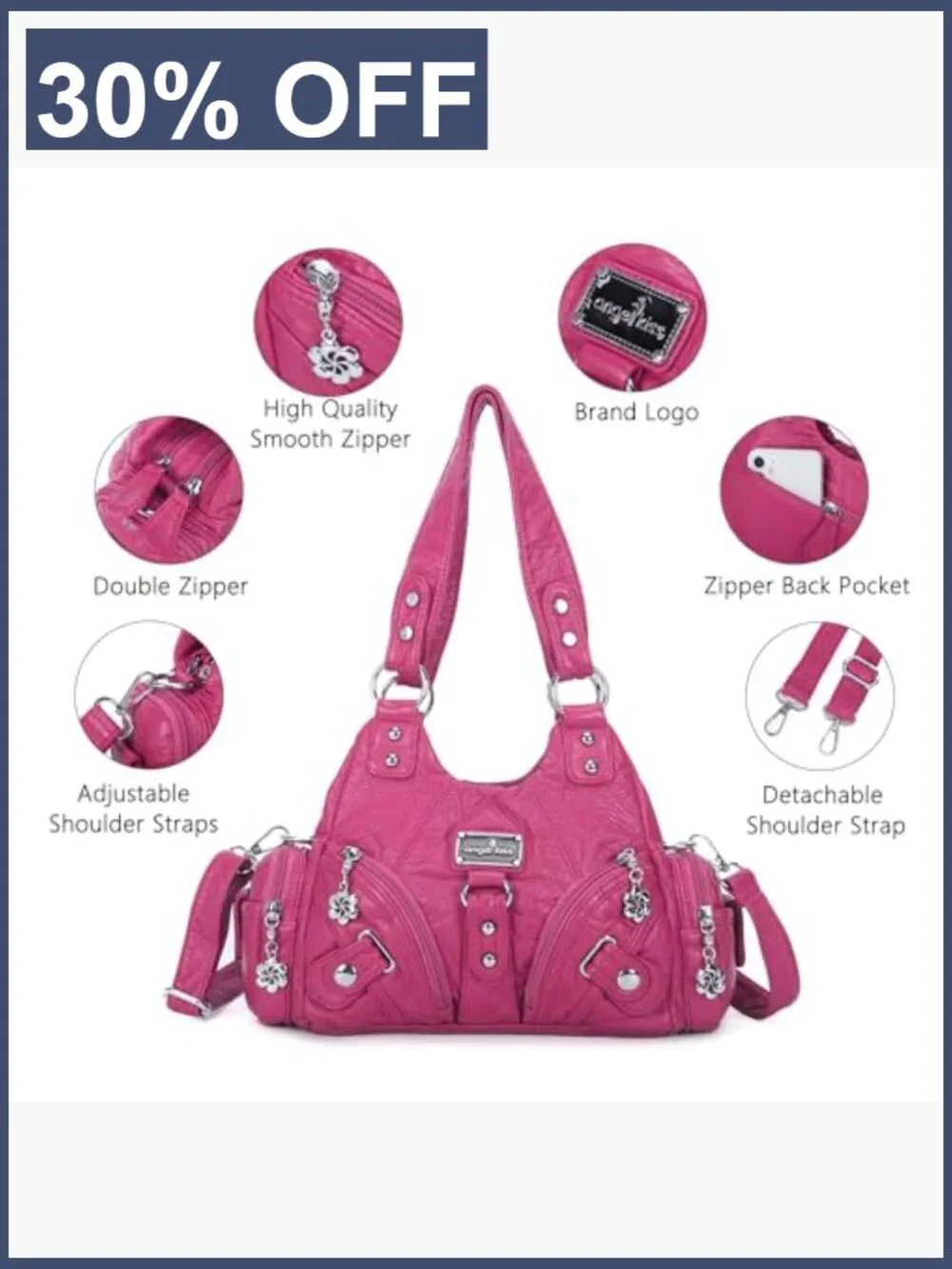 Multi-Pocket Vegan Leather Hobo Shoulder Crossbody Bag Women Tote Zipper